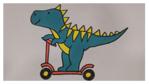 一只玩滑板车的小恐龙简笔画,简直太可爱了,快和小朋友学起来
