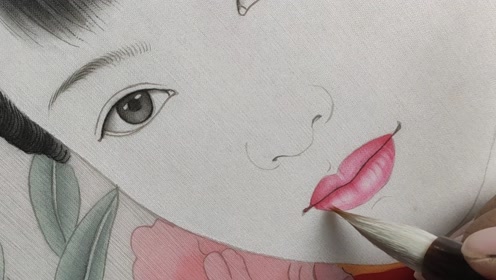 工笔人物画非常嘴唇.今天的话有点儿多,透露了机密.