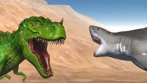 恐龙世界:霸王龙对战鲨鱼,谁输谁赢?