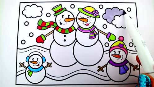趣味简笔画:画小雪人一家