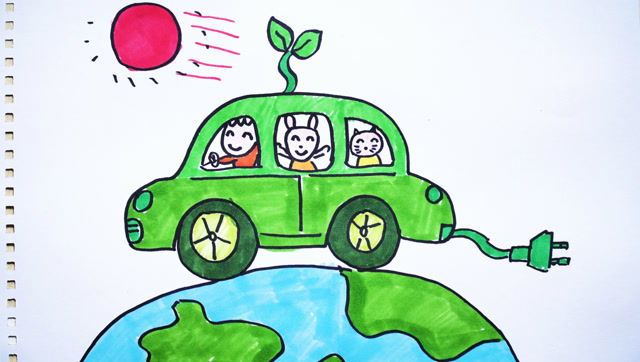 未来的汽车儿童画简单图片