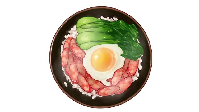 九亩稻sai 板绘美食绘画bb——腊味煲仔饭.