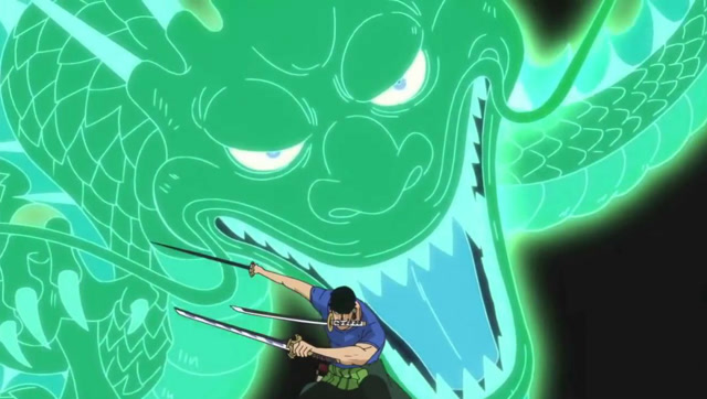 索隆的黑绳大龙卷是这样的吗,后面那条龙是搞笑的吗