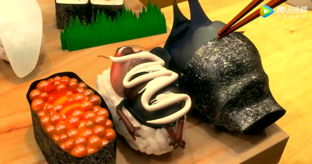 《爆笑虫子》小虫子贪吃装作寿司爆笑筷子下逃生!太逗了