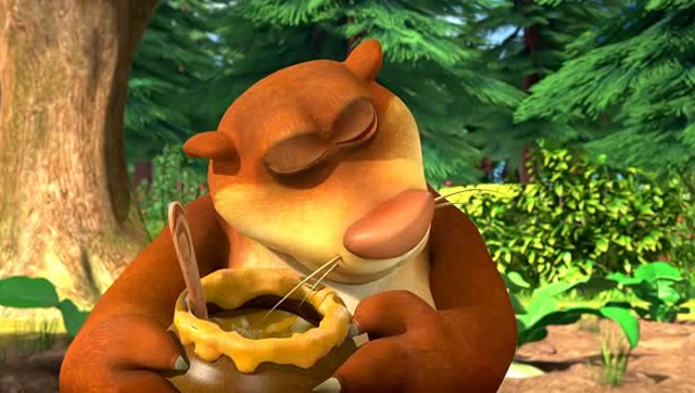 熊出没:土拨鼠看到光头强拿着苹果,便提议用蜂蜜给他交换!