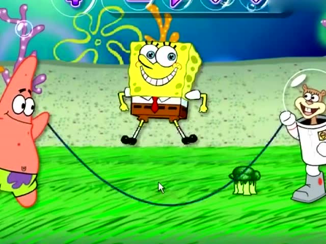 海绵宝宝派大星松鼠珊迪在深海一起玩跳绳结果海绵宝宝总是输