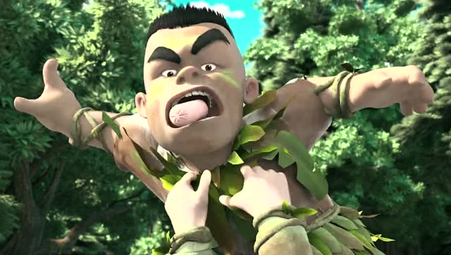 熊出没 赵琳以为大马猴二狗是真的野人 一直给他们吃的