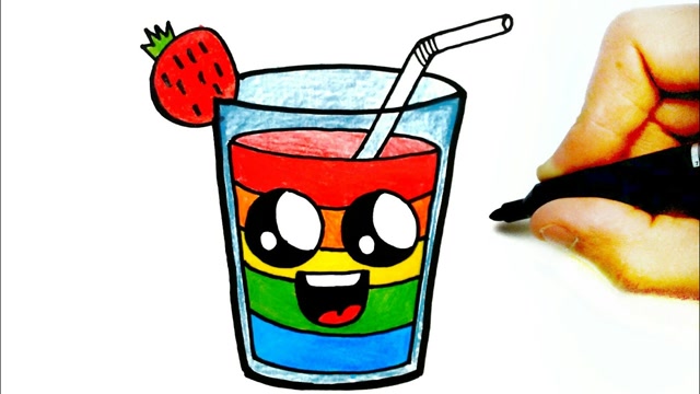 亲子涂色画:可爱果汁喝喝