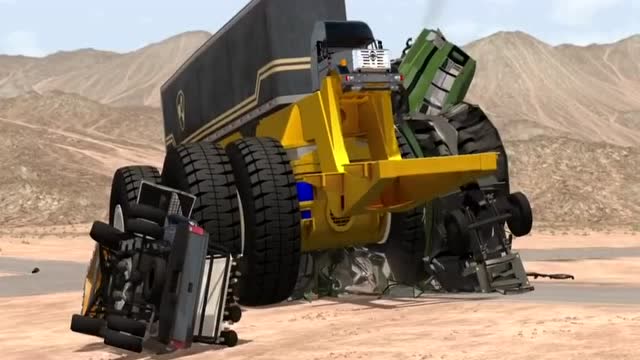 beamng:爆改超大矿车加大油门碾压微型车,画面够酸爽
