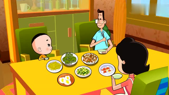 新大头儿子:围裙妈妈做的好吃的大餐,大头吃的好开心