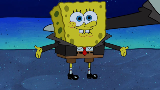 海绵宝宝换上了帅气的西装,他感觉自己充满了魅力