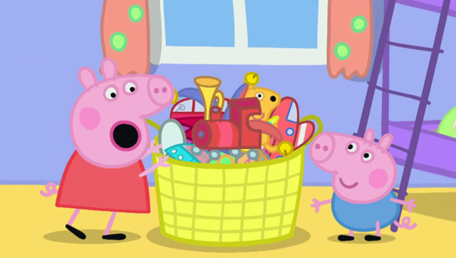 小猪佩奇和乔治在客厅玩玩具