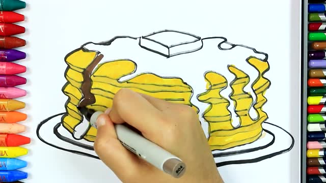 幼儿简笔画画美味的薄煎饼并着色