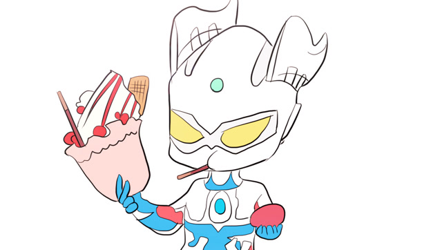 爱吃冰激凌的赛罗奥特曼儿童卡通简笔画
