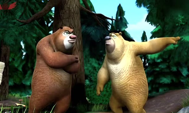 熊出没:熊大熊二在森林中弄了一块牌子,禁止光头强入内.