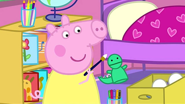 佩奇一家去堂姐克洛伊家玩,堂姐给乔治做了一只恐龙木偶,好酷啊