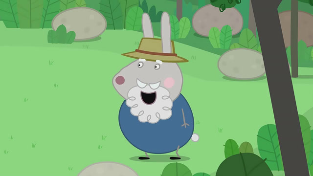 兔爷爷正在恐龙乐园等着大家的到来,它还带着帽子