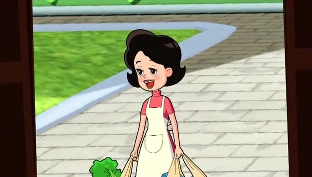 大头儿子小头爸爸 :围裙妈妈逛超市买了好多的东西,桌子都堆不下