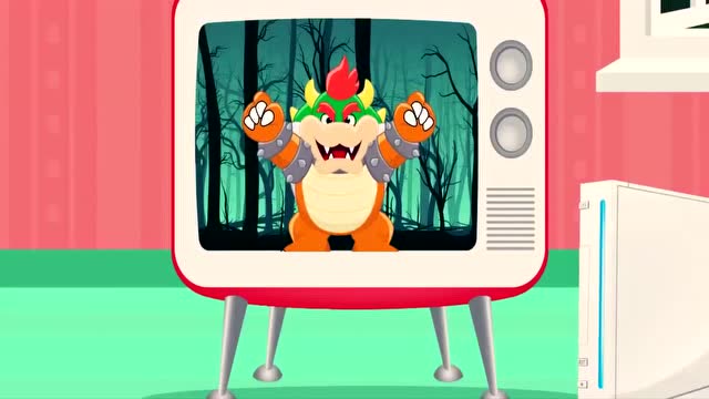 超级马里奥中的大库巴从电视里面伸出手抓走了愤怒的小鸟