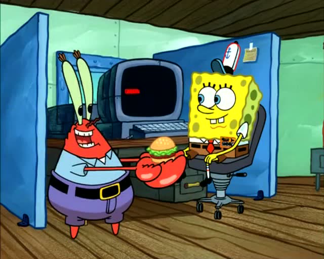 蟹老板看海绵宝宝做蟹黄堡的速度很快,让他快点!