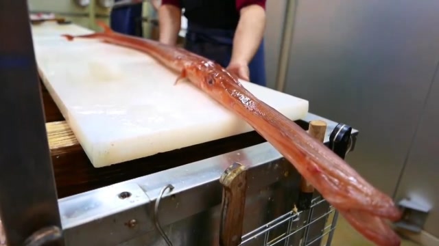 大厨把红烟管鱼做成刺身,最后成品端上桌,真想尝一下味道