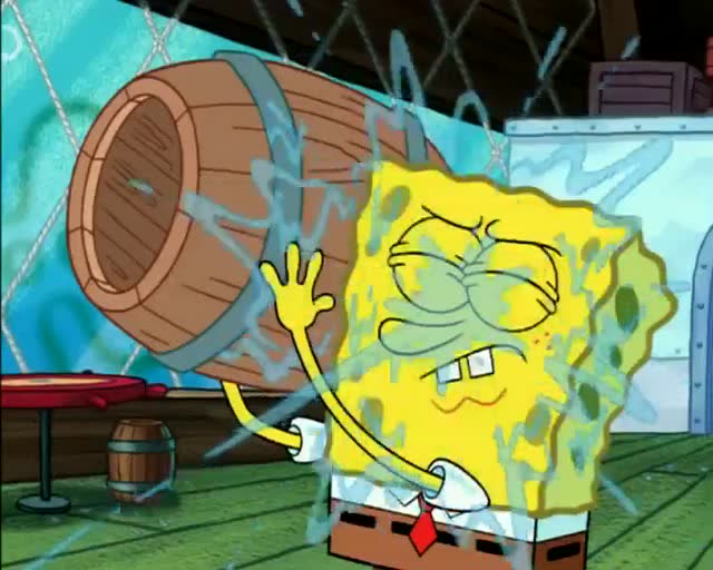 海绵宝宝的脑袋掉下来了,蟹老板想帮忙抓住他!