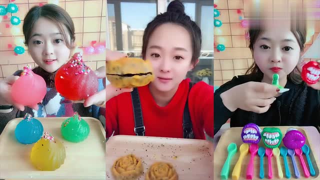 网红女主播吃包子果冻,大嘴巴糖果,是我童年向往的生活