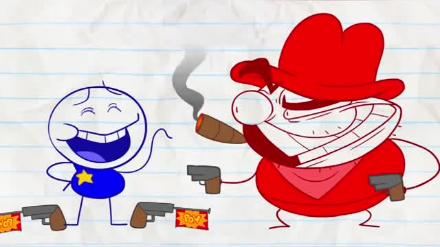 搞笑铅笔动画:小笨蛋后生可畏化身牛仔去缉拿匪盗,结果被打成筛子