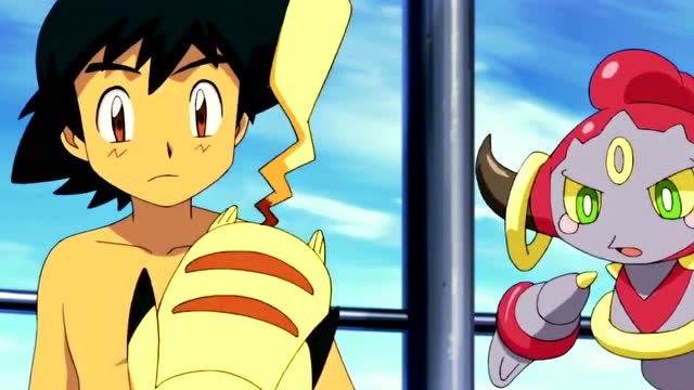 皮卡丘和胡帕两只小精灵超可爱,胡帕跟小智在一起冒险的画面