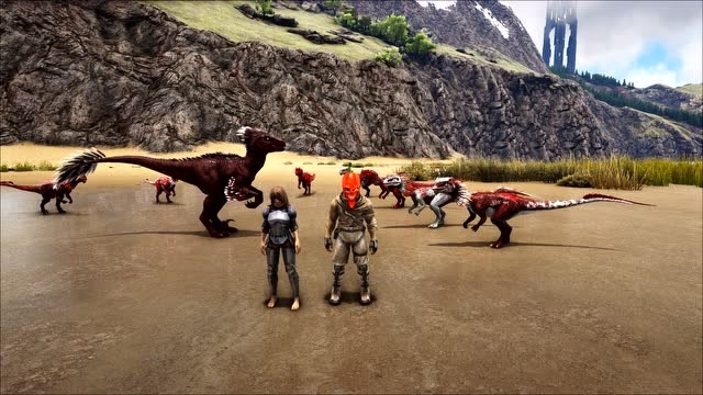 方舟生存进化-十条双脊龙vs一只迅猛龙 谁能猜到谁赢了