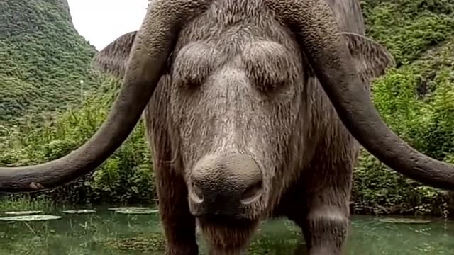 动物园看到史前巨牛,没想到竟然这么大,这体型都堪比恐龙了吧!