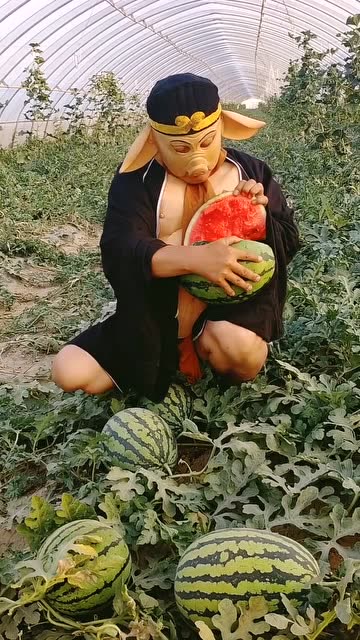 猪八戒上地里偷吃西瓜了!