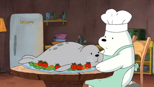 咱们裸熊:白熊需要生吃小海豹,小海豹太可爱了,把白熊萌化了