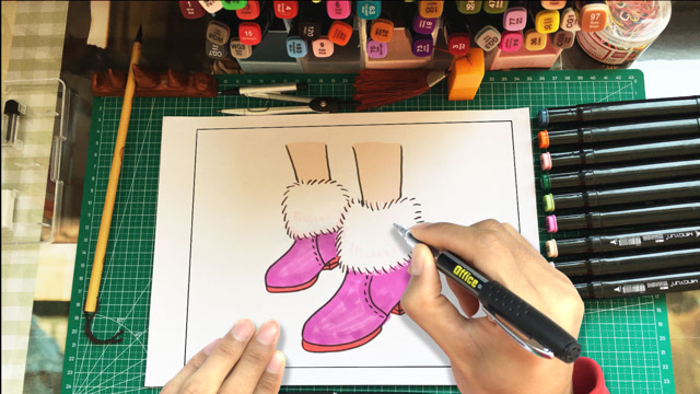 天气冷了,美术老师教你画出一款可爱小棉鞋,太漂亮了