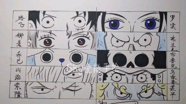 手绘海贼王路飞团队十位团员集合.