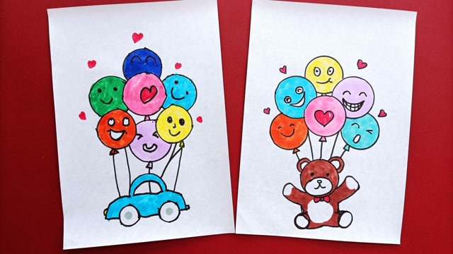 六一儿童节快乐气球礼物小汽车小熊简笔画绘画启蒙