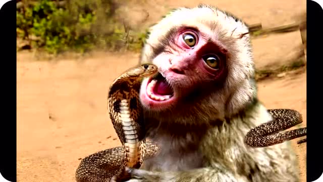 镜头捕捉到的猴子与蛇疯狂惊人的打斗场面