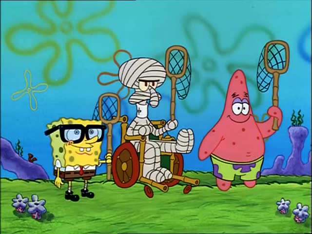 海绵宝宝带着派大星与残疾章鱼哥去抓水母 真是愉快的一天