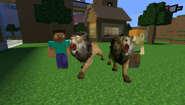 我的世界 史蒂夫被狮子包围怎么突然有架陌生飞机来支援呢