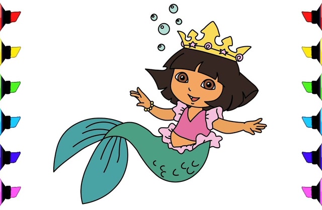 儿童简笔画:朵拉美人鱼,图颜色有右脑开发