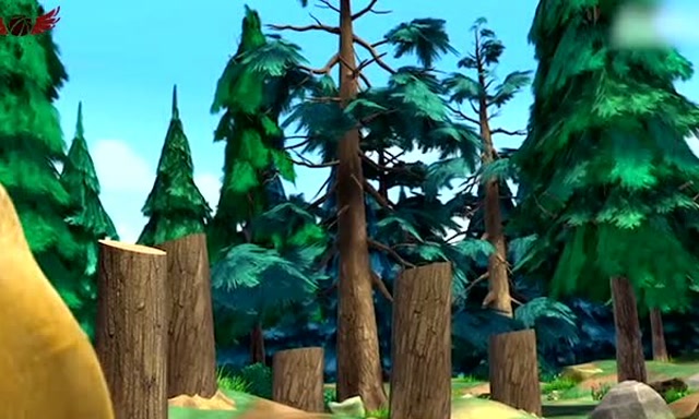 熊出没 :熊二看着被光头强砍伐的树木.
