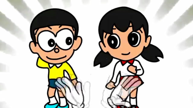 亲子简笔画机器猫大雄静香