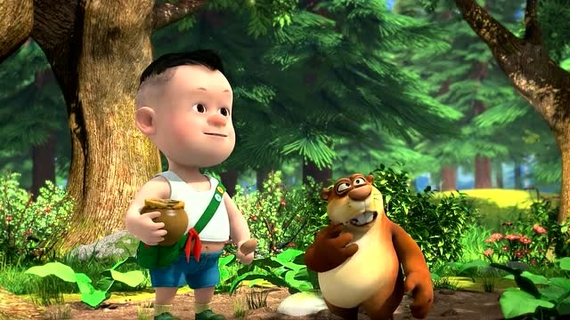 熊熊乐园:光头强拿着苹果酱吃,萝卜头馋了也要做苹果酱.