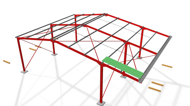 3d动画展示钢结构厂房搭建流程,铁皮包围,夏天在里面上班酸爽
