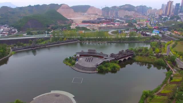 航拍贵州凯里民族文化园,景色迷人,很多人都喜欢来这玩