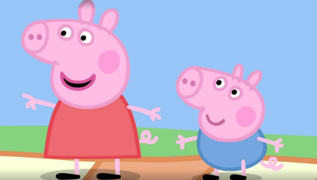 小猪佩奇一家出来野餐了,佩奇说,你看爸爸妈妈带了这么多好吃的