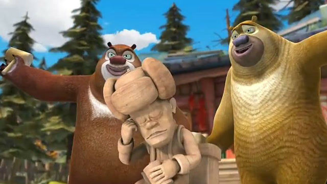 熊出没:熊大熊二给光头强做雕像 取名为马桶上的沉思者