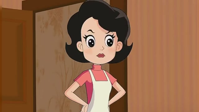 大头儿子躲起来不想穿花衣服,围裙妈妈坚持让他穿的