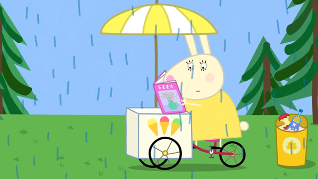 兔小姐在卖冰淇淋,可是天上下起雨来了