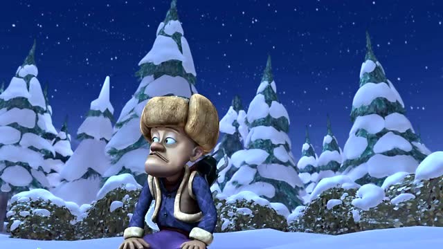 熊出没:半夜在深山砍树的光头强,看雪地上有大的脚印,担心有怪兽!